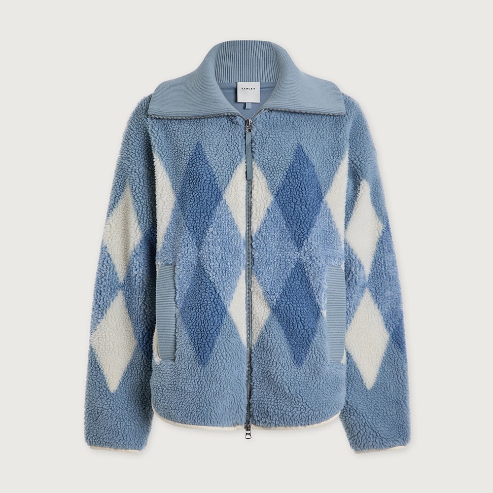 NWOT Varley Franca Sherpa Jacket - size small - fleece - blue and cream